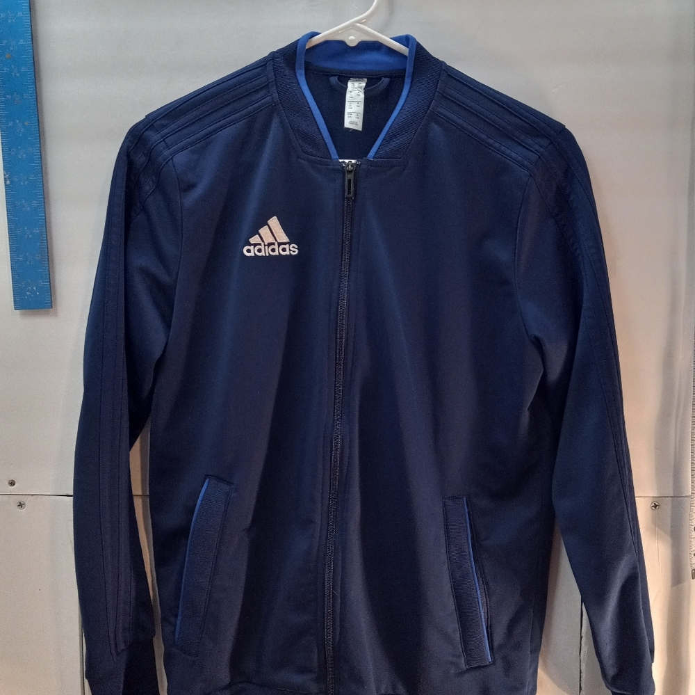 Adidas 3 Stripes Track Prime Blue Large Unisex Full Zipped Track Exercise Jacket